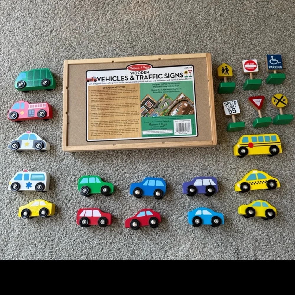 Melissa & Doug Wooden Vehicles & Traffic Signs Set Plus Additional Vehicles EC - Picture 3 of 5